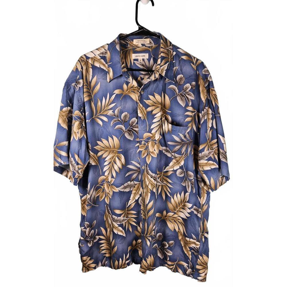 Pierre Cardin Men's Rayon Hawaiian Shirt - XL - Blue‎ Floral Design